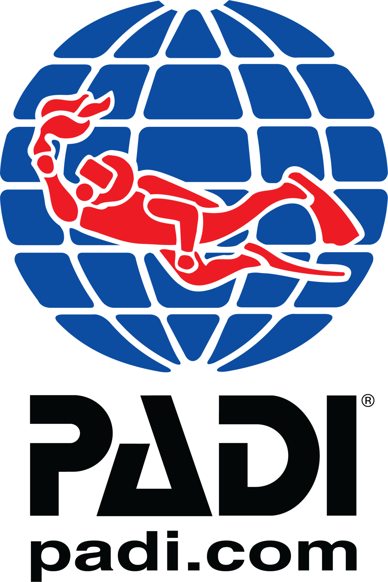 PADI logo, one of the diver training organisations we teach with