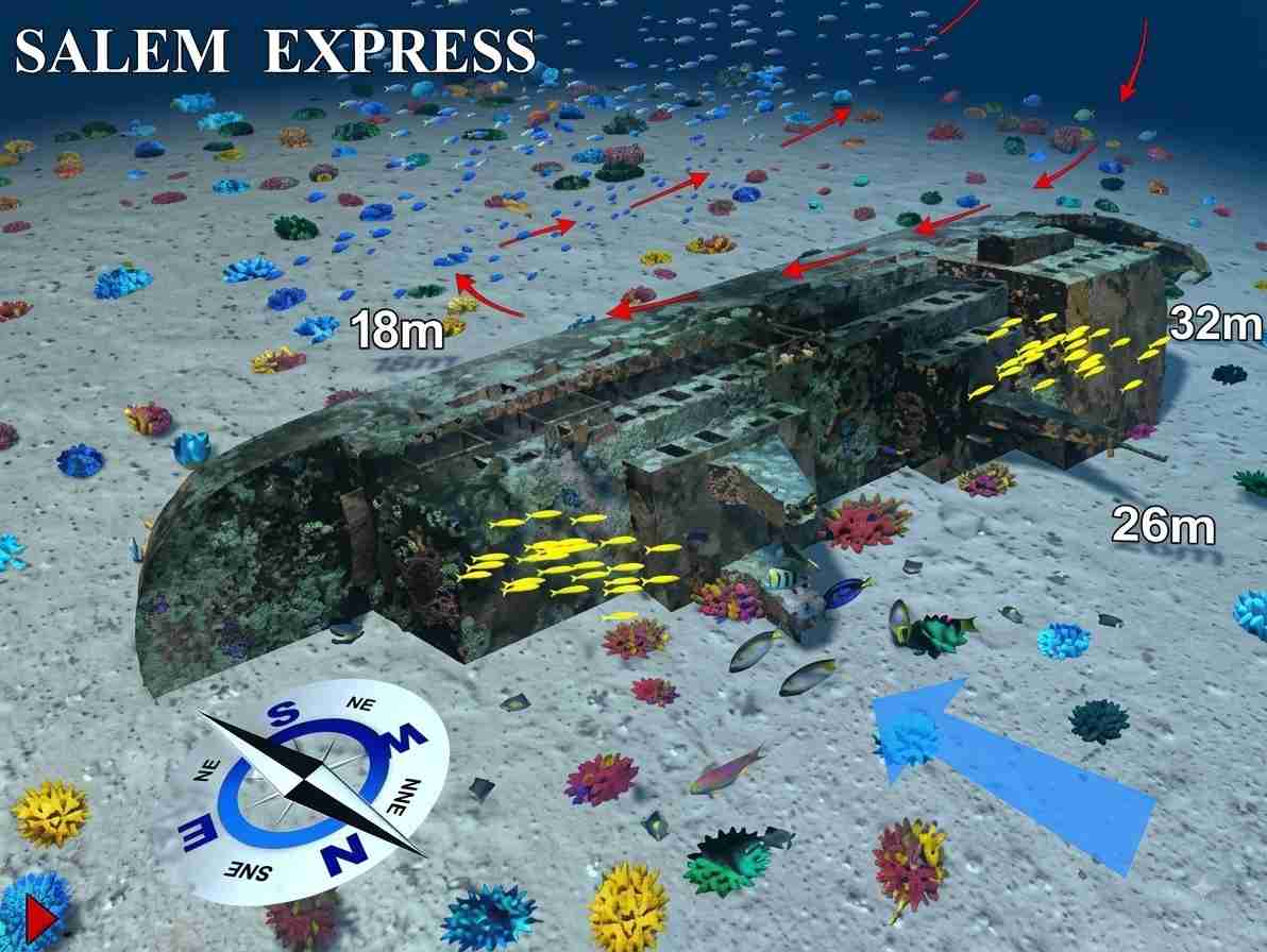 Diagram of the Salem Express and the reef she struck