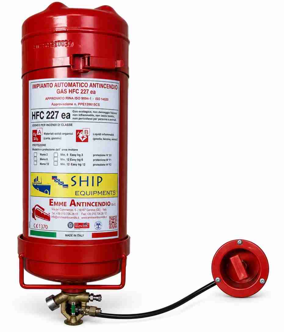 Automatic fixed fire suppression system protecting a marine engine room