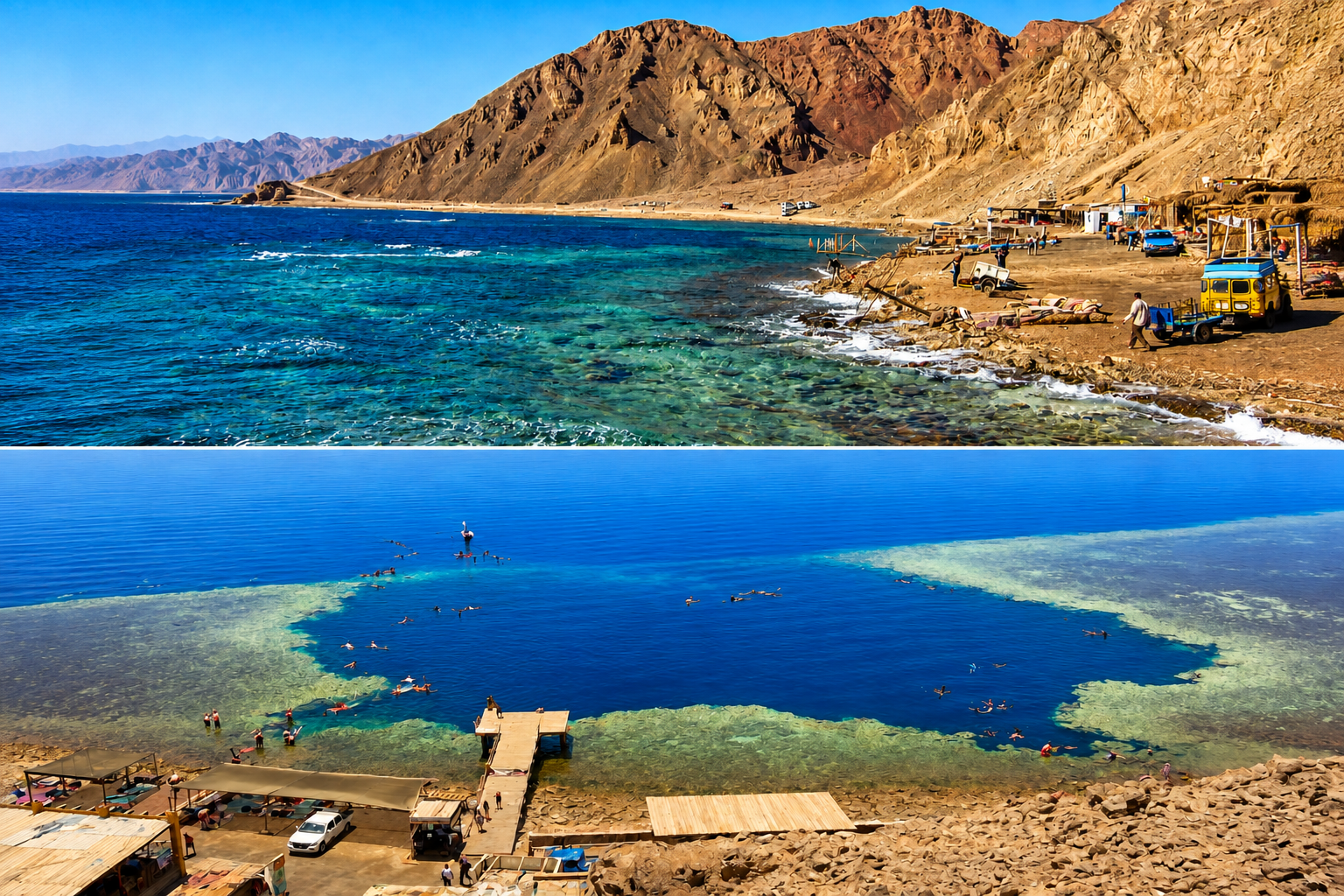 The Blue Hole and the Canyon diving sites on the Dahab coastline north of Sharm El Sheikh