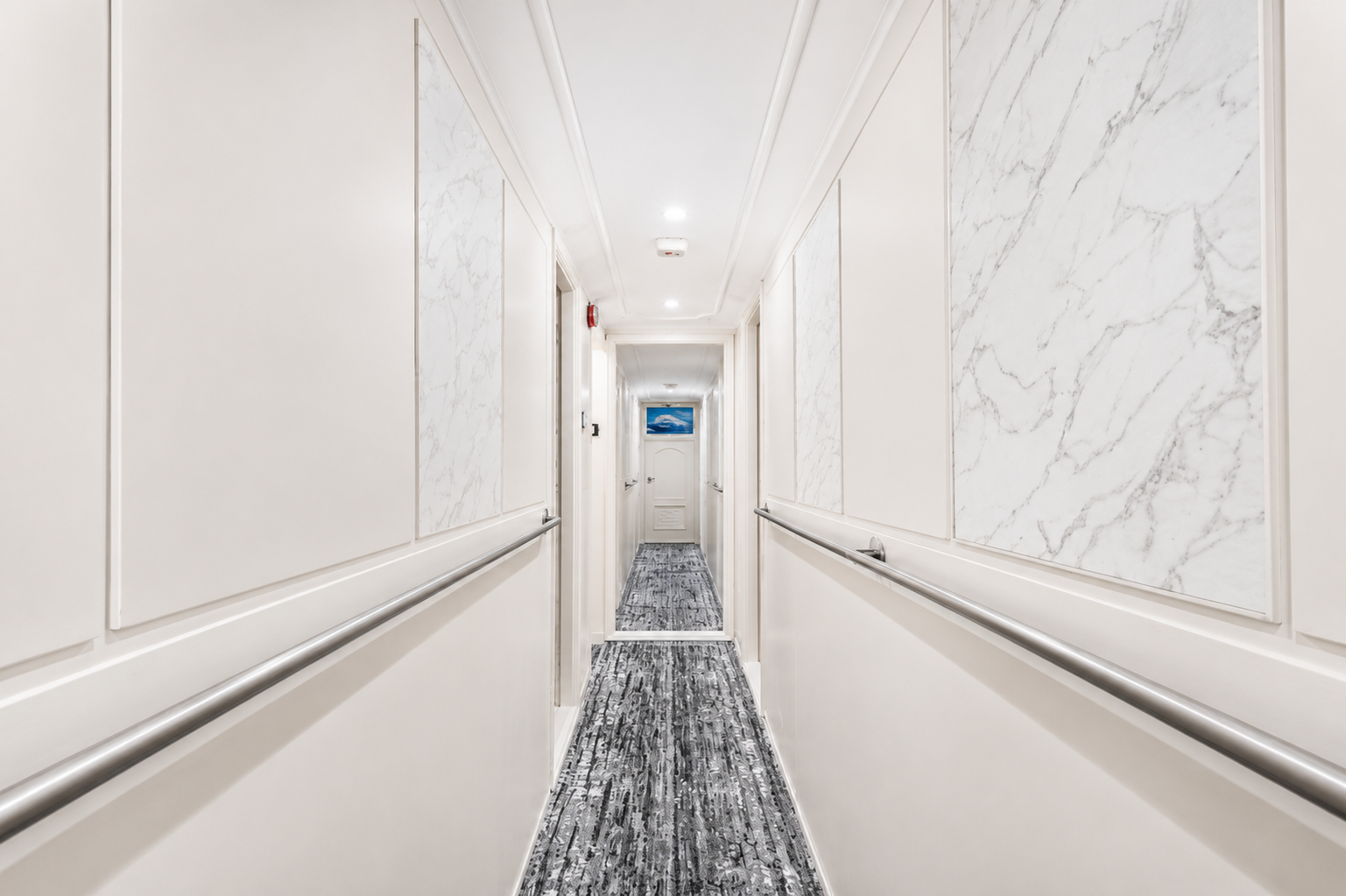 Interior stairway between the guest decks