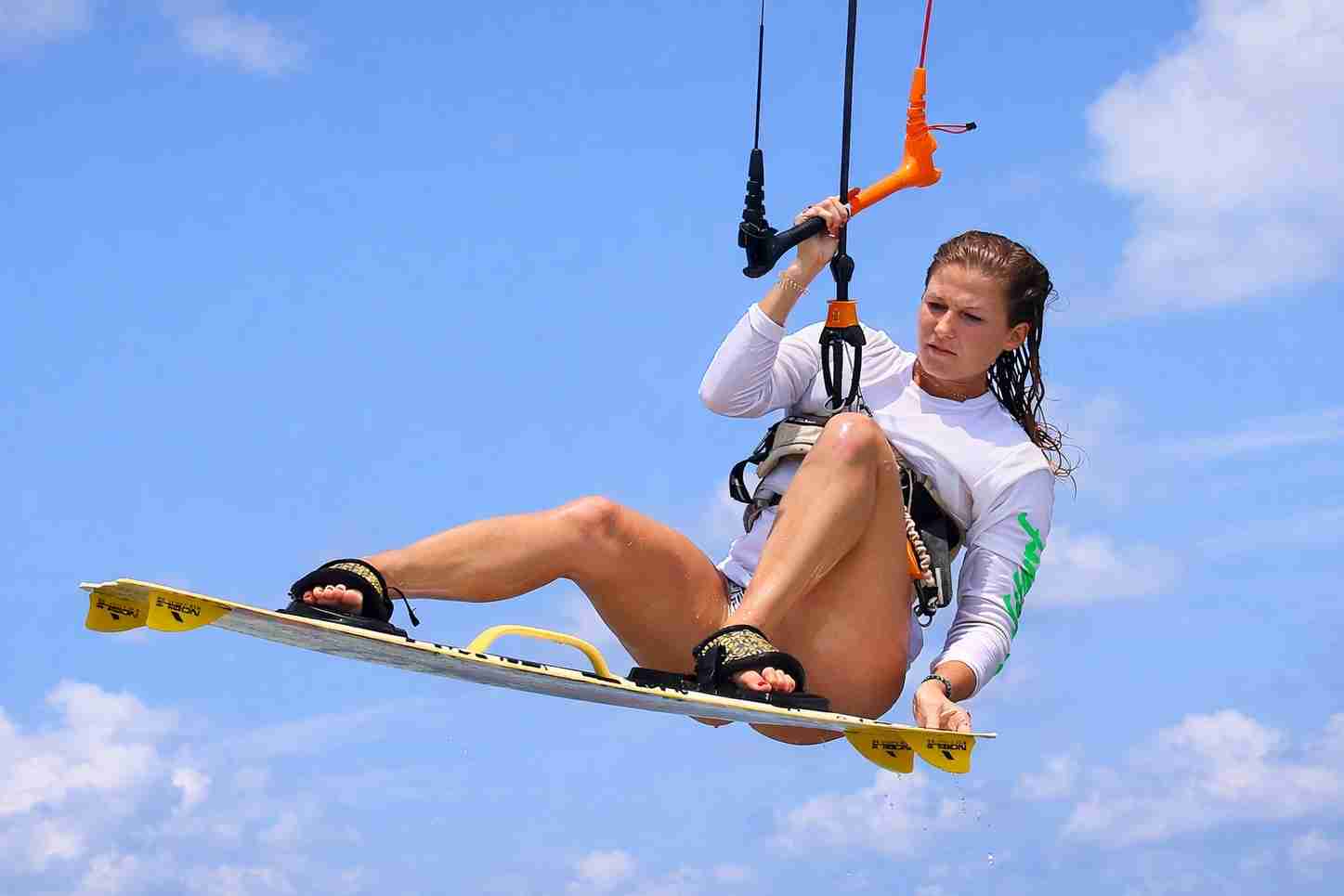 Freestyle kitesurfing with powerful wind and aerial tricks