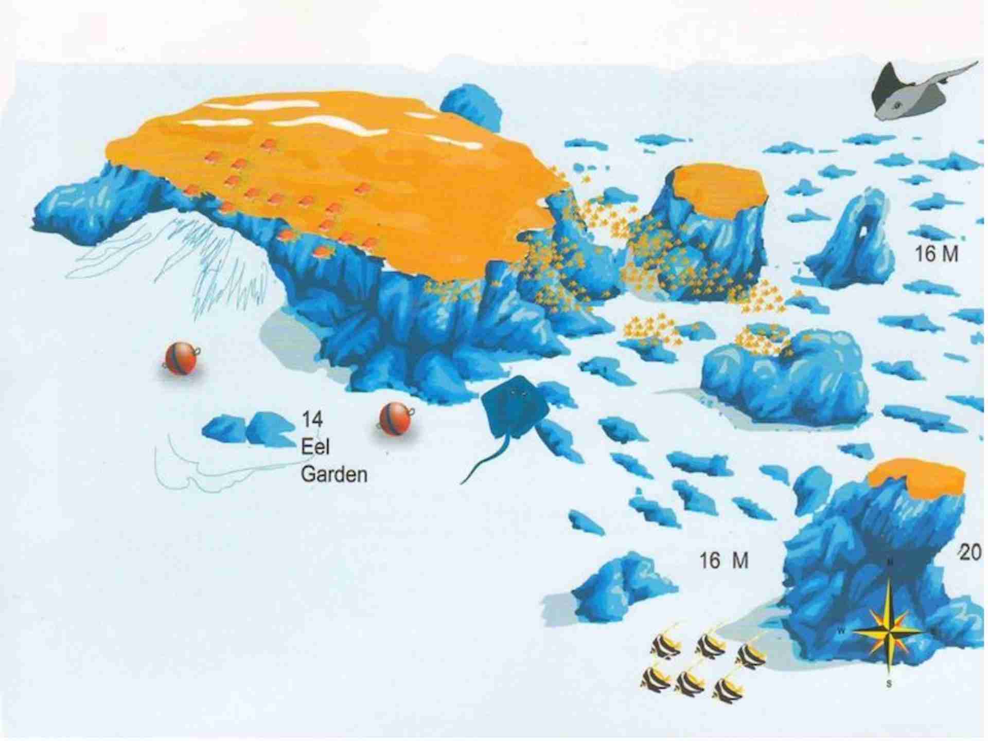 Map of Gamul Al Saghir, with pinnacles spread southeast of the mooring