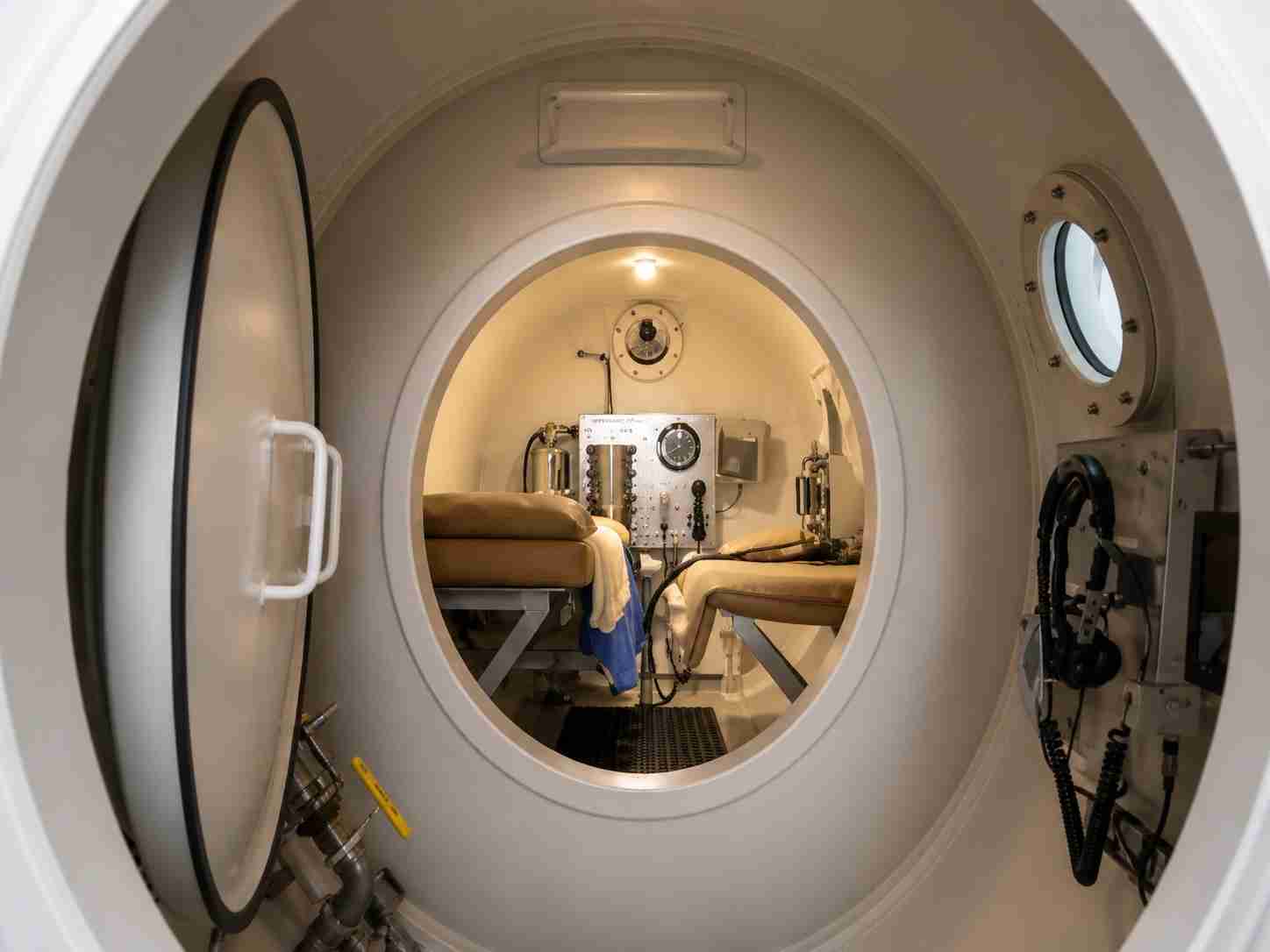 Interior of a multi-place hyperbaric recompression chamber