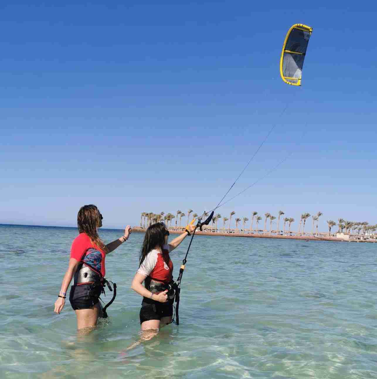 Beginner kitesurfing lessons in Hurghada in shallow clear water