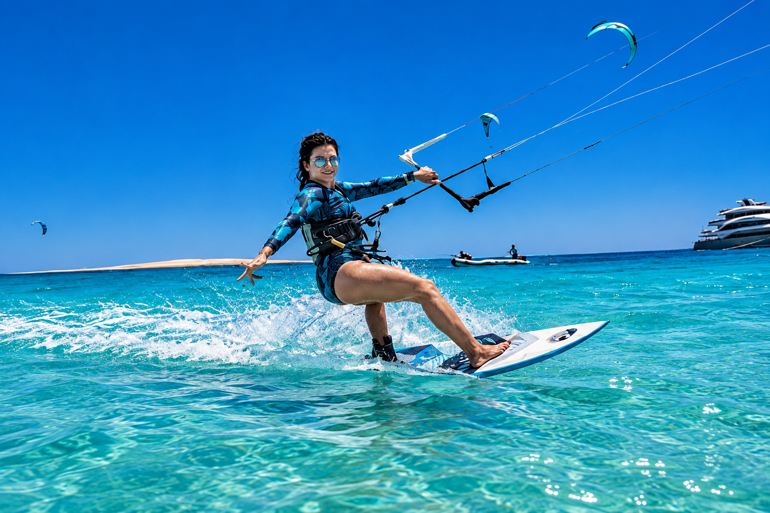 Kitesurfing lessons in Hurghada with a liveaboard waiting offshore