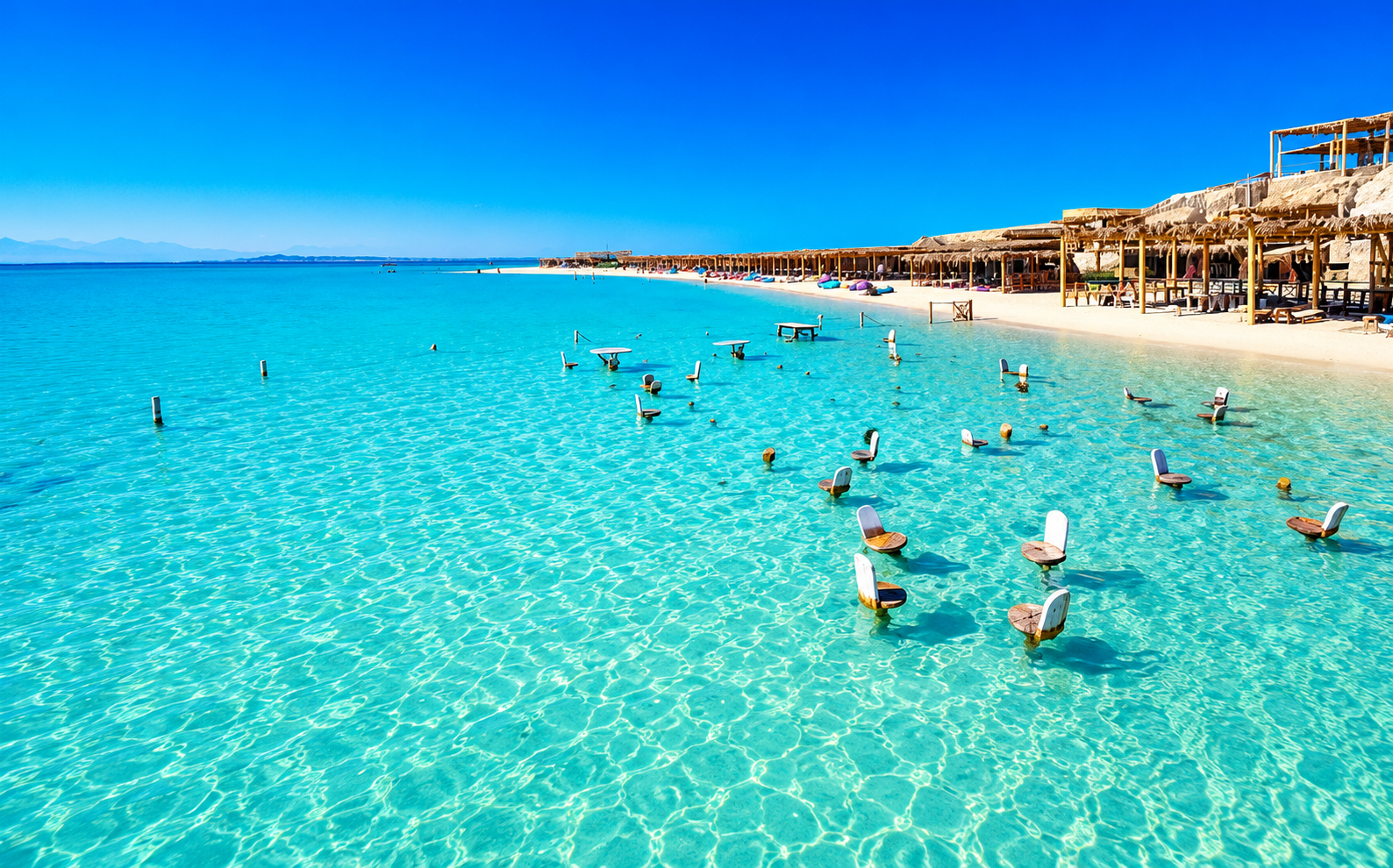 Magawish Island in Hurghada with shallow turquoise water and a white sandy beach