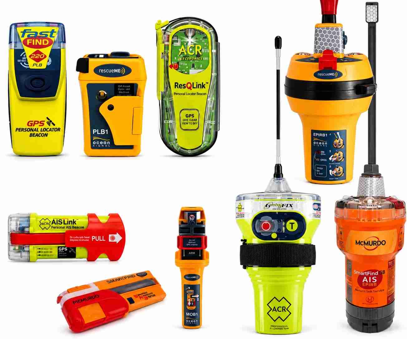 Marine emergency locator beacons including EPIRB, PLB and AIS MOB units