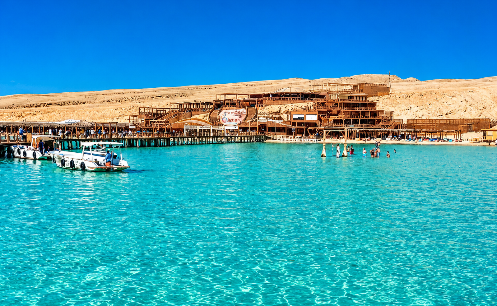 Clear turquoise water and the beachfront of Orange Bay on Giftun Island, Hurghada
