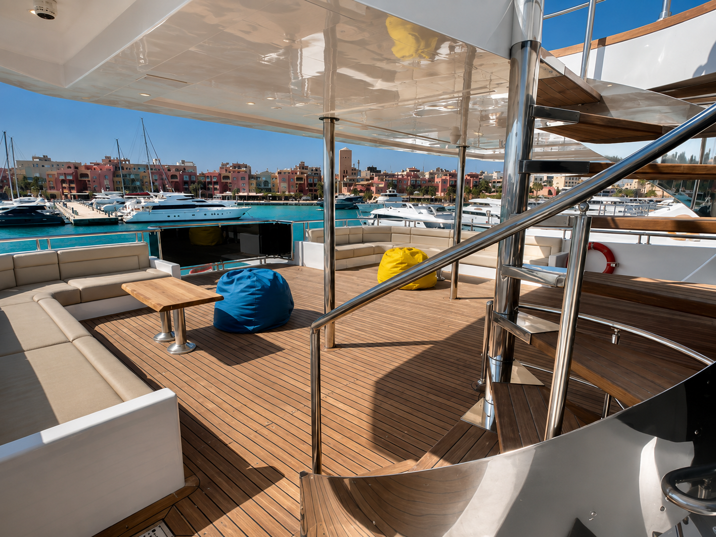 Outdoor lounge deck on the M/Y Sea Fox