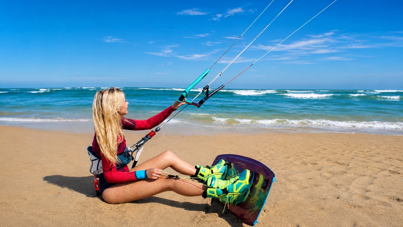 Kitesurfer preparing for a session on a windy Red Sea beach