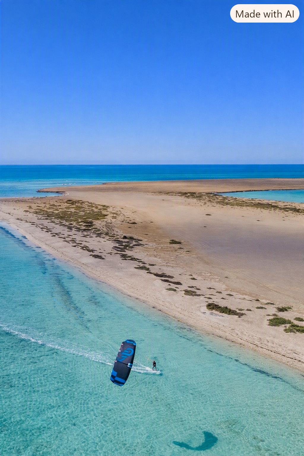 Kitesurfing lessons in Hurghada on a shallow lagoon beside a sandy island