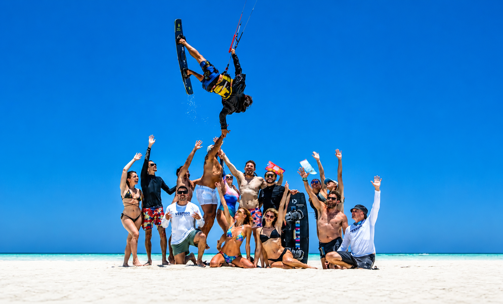Kite surfing group on a sandbank in Egypt