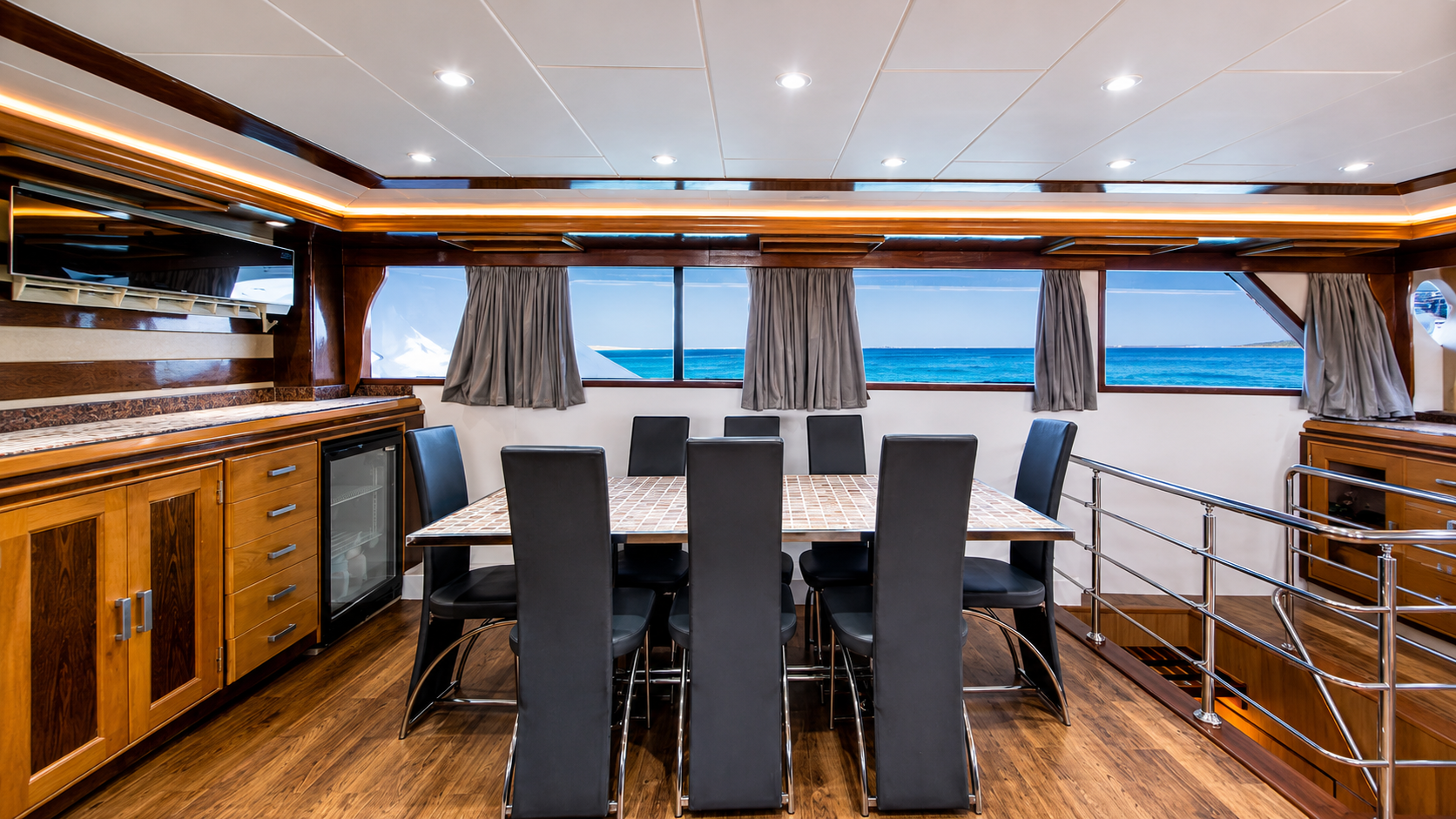 Restaurant aboard the C U Red Sea liveaboard set for a meal
