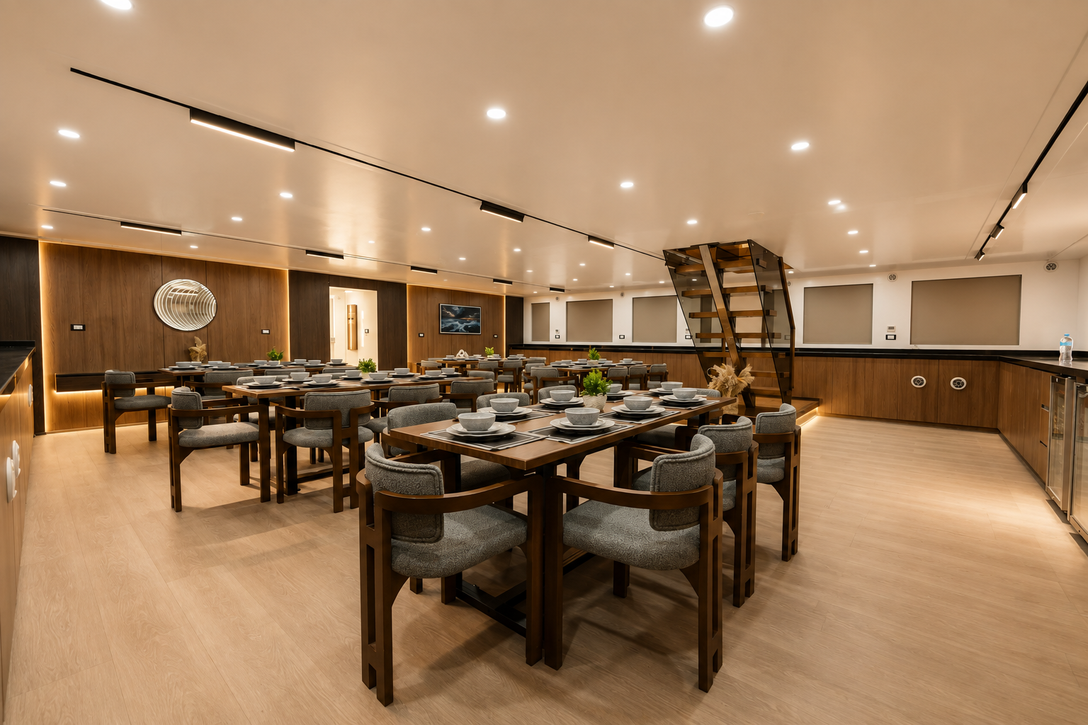 Restaurant on the M/Y Sea Treasure with panoramic windows