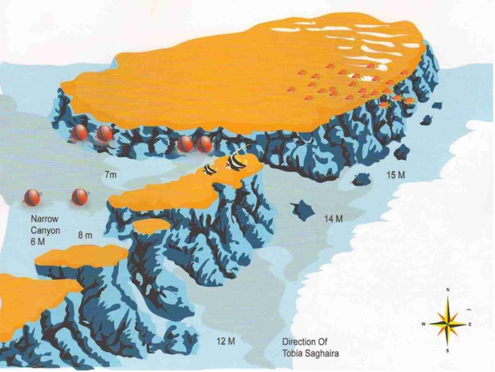 Map of Tobia Al Kabeir, a rectangular formation with two large pinnacles to the south