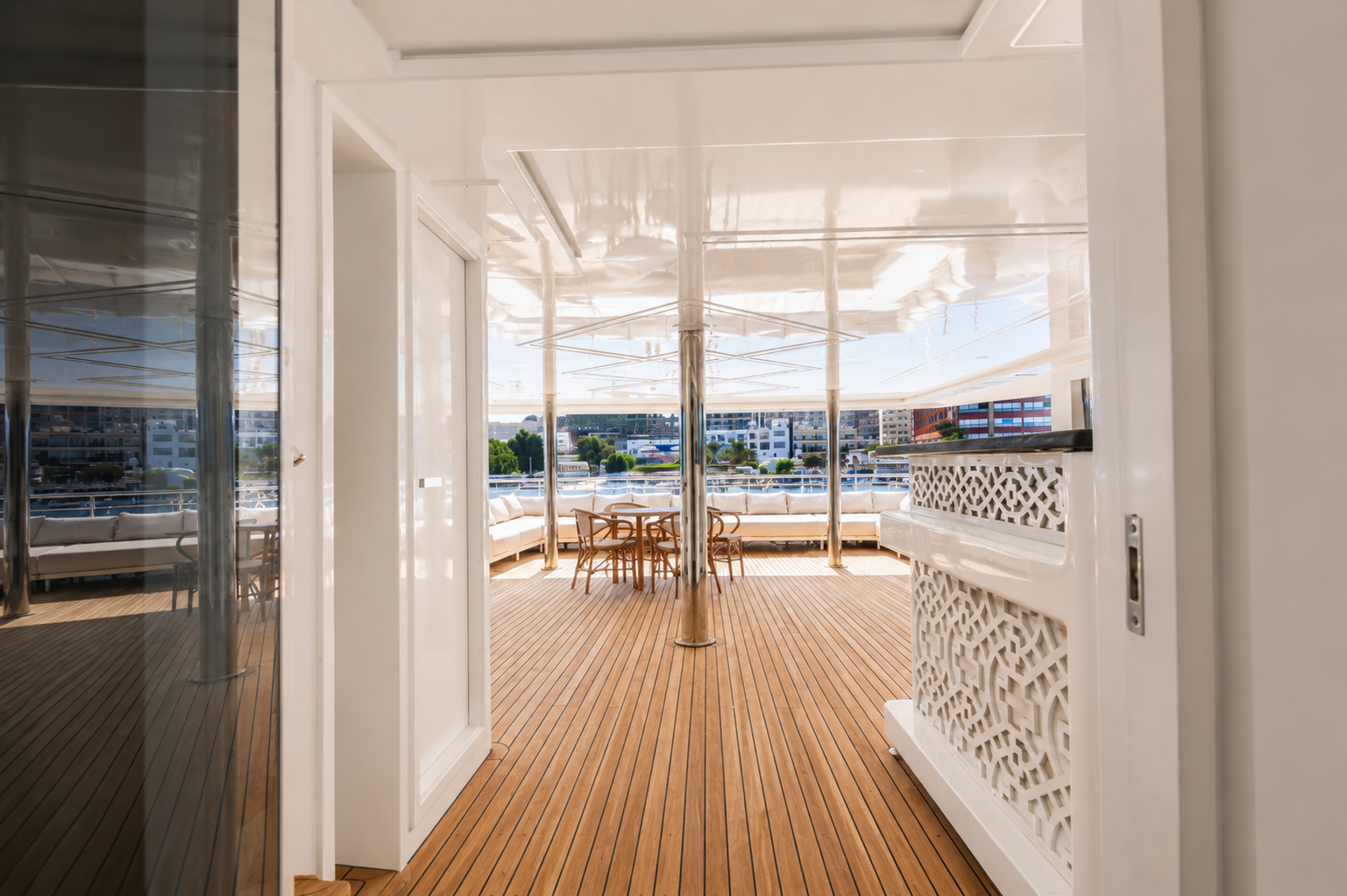 Upper deck lounge on the Bismarck Liveaboard Red Sea yacht