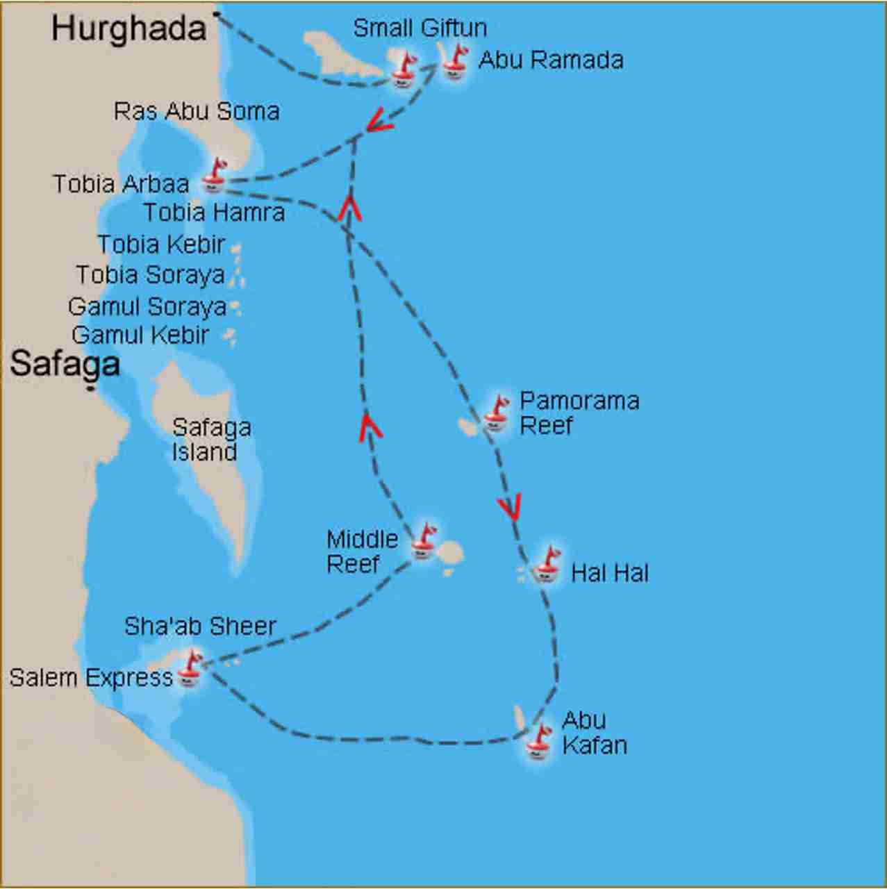 Dive site map of the Safaga area, where Panorama Reef lies offshore
