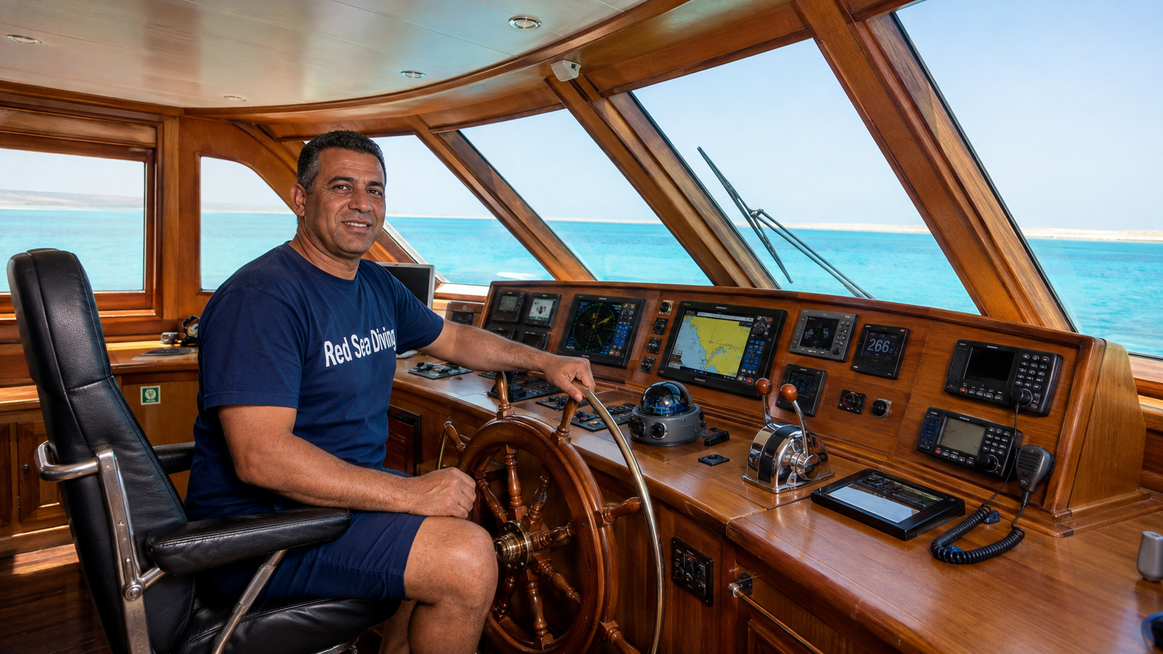 Captain's navigation station on the C Echo II liveaboard