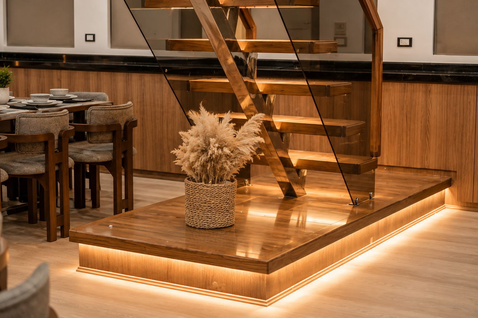 Interior staircase on the M/Y Sea Treasure