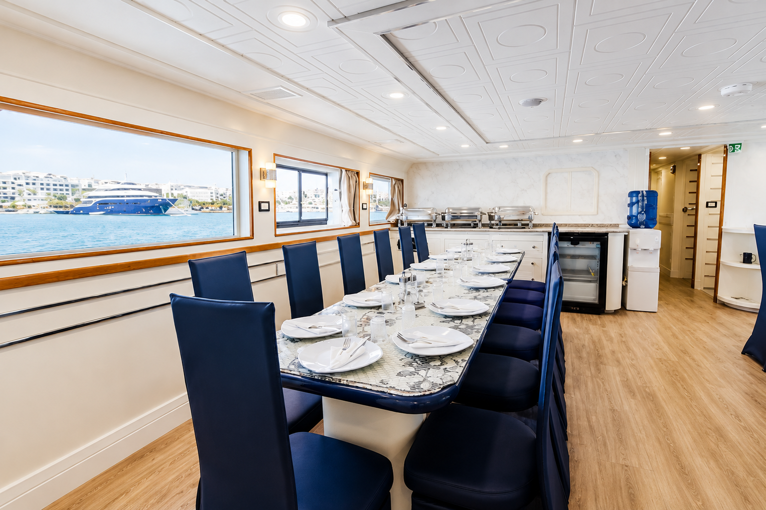 Restaurant aboard the Star Jet liveaboard set for a meal