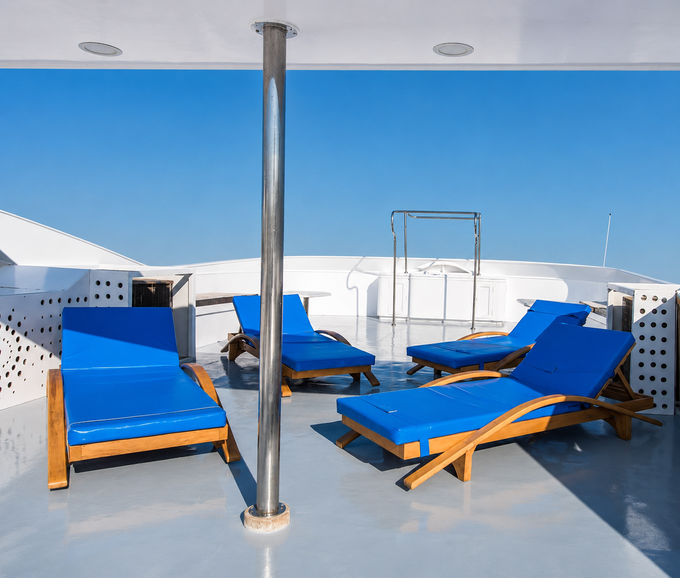 Sun loungers on the upper deck of the vessel
