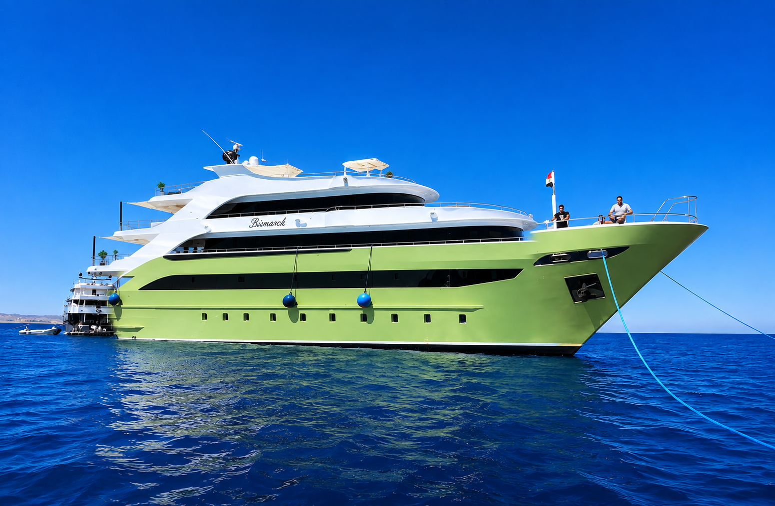 Bismarck liveaboard moored in the Red Sea