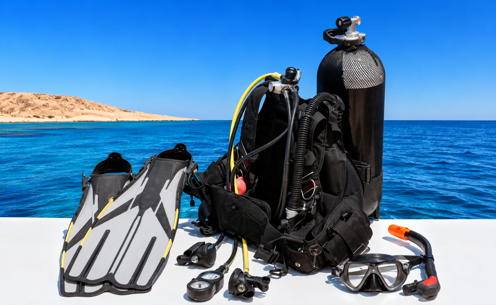 Try Dive scuba gear ready onboard for a first dive in the Red Sea