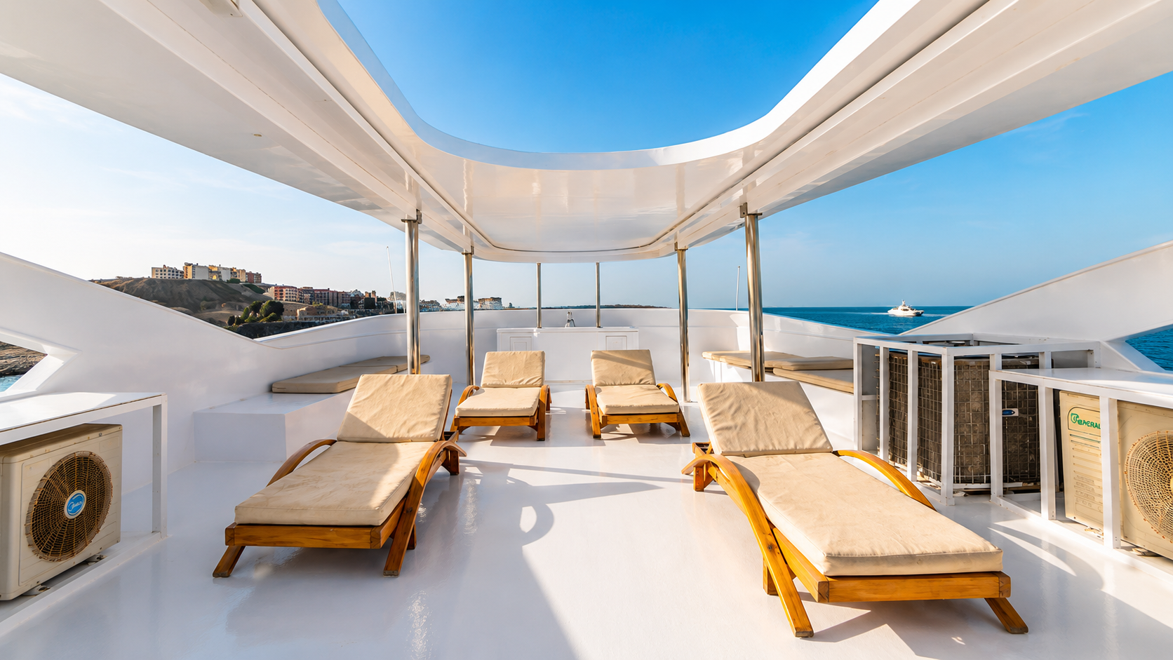 Shaded seating area on the upper deck