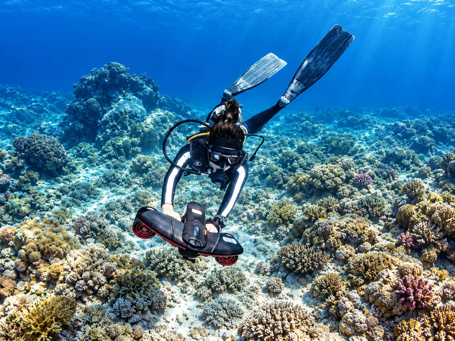 Passing a coral reef at a safe distance in Hurghada