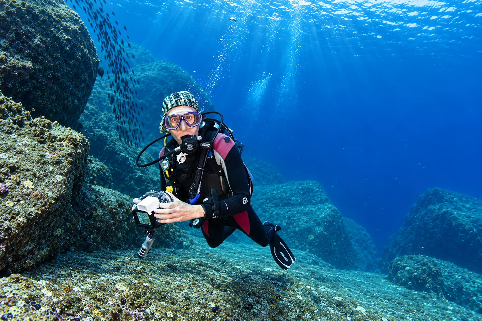 Camera work in open blue water