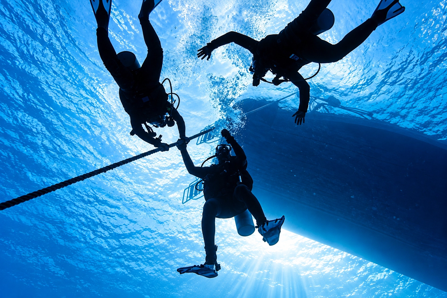Descent line training beside the boat