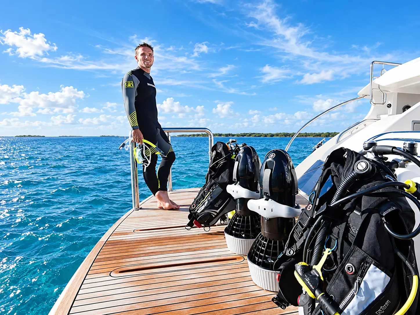 Equipment laid out on the jetty before a training session in Hurghada