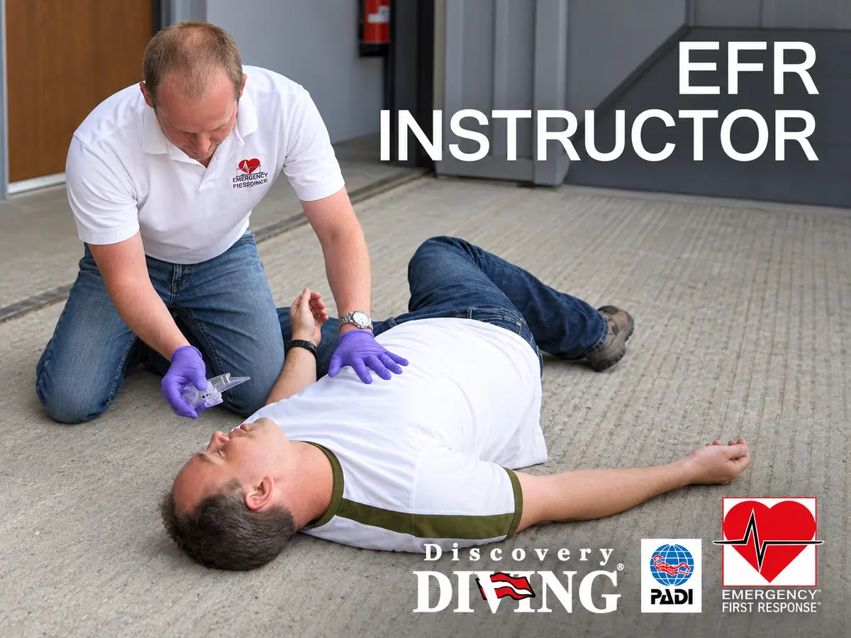 Instructor demonstrating rescue breathing during PADI EFR Instructor Course training