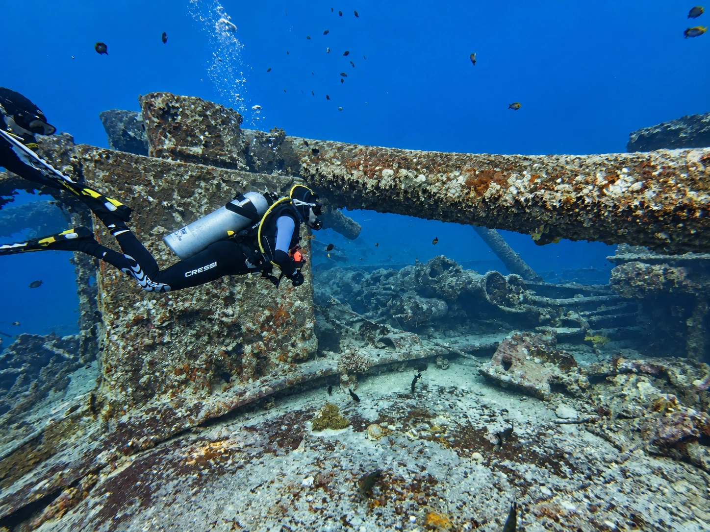 Surveying the outside of a sunken hull in Hurghada