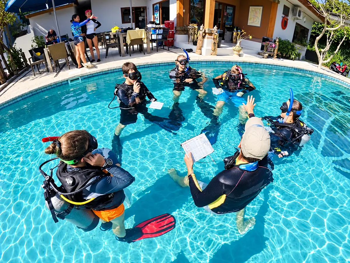 Confined water teaching presentation during PADI IDC Instructor Course training
