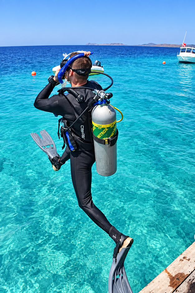 PADI Enriched Air Nitrox diver stepping off the boat in Hurghada