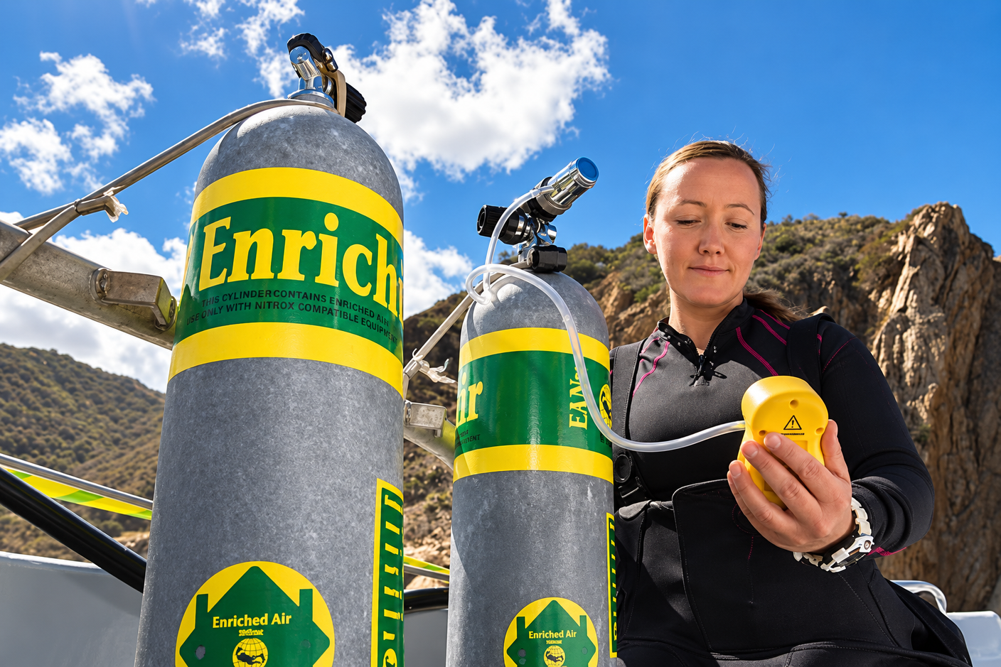 Analyzing a cylinder before a PADI Enriched Air Nitrox dive