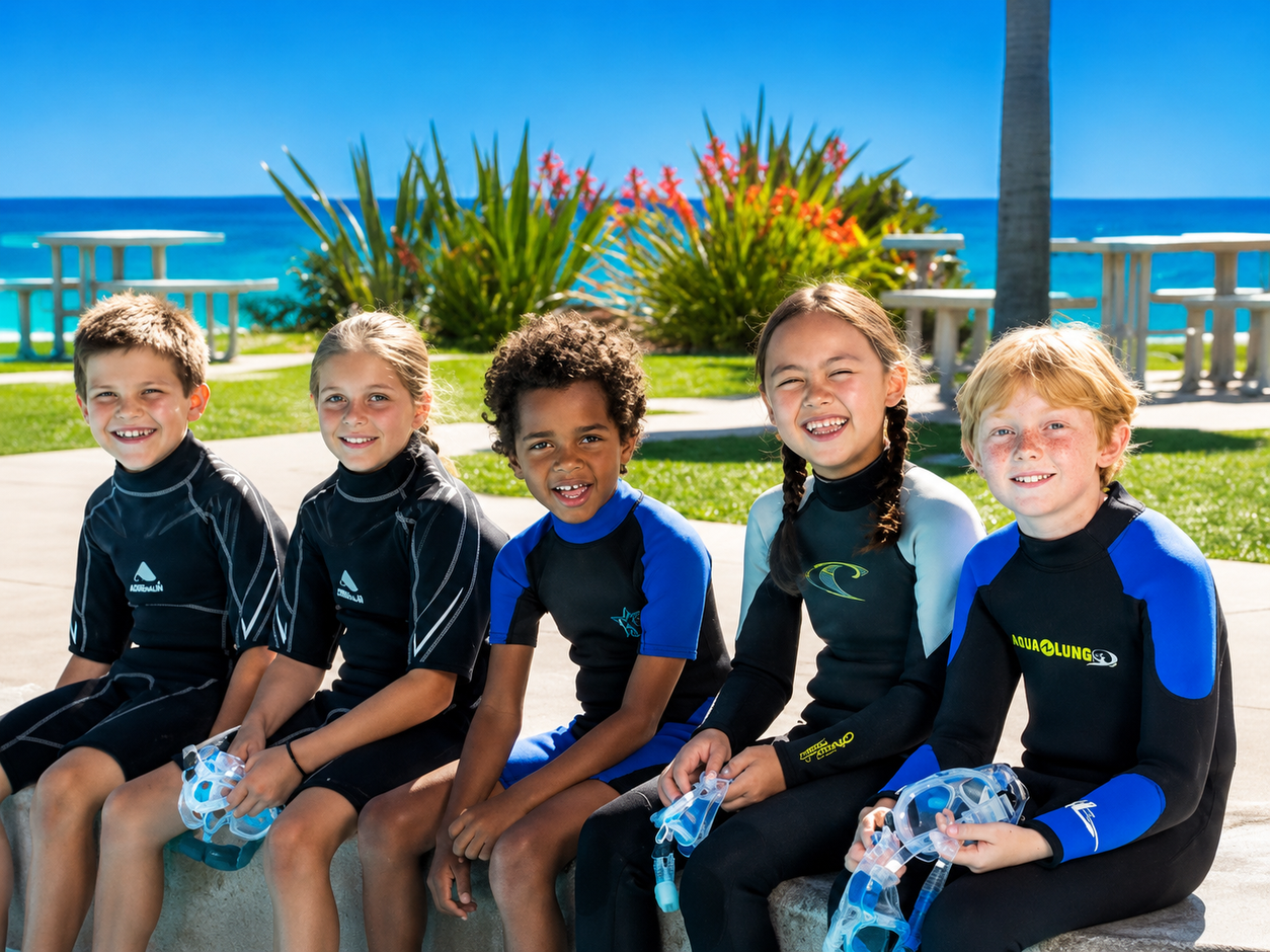 Children on the PADI Bubblemaker program in Hurghada with their instructor