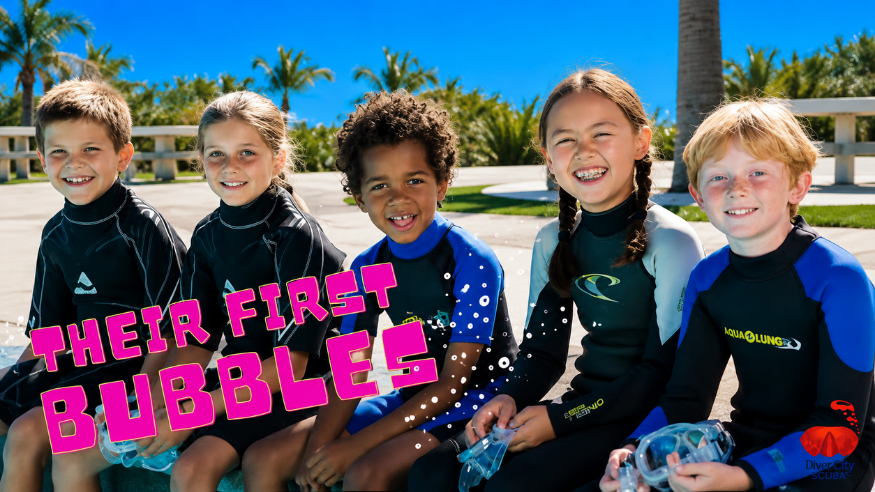 Children in wetsuits before their first PADI Bubblemaker scuba experience in Hurghada