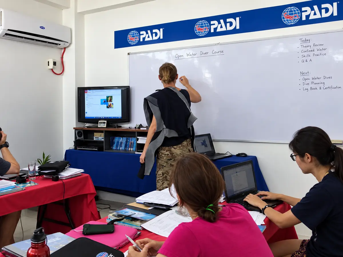 Classroom presentation practice during PADI MSDT Specialty Instructor training