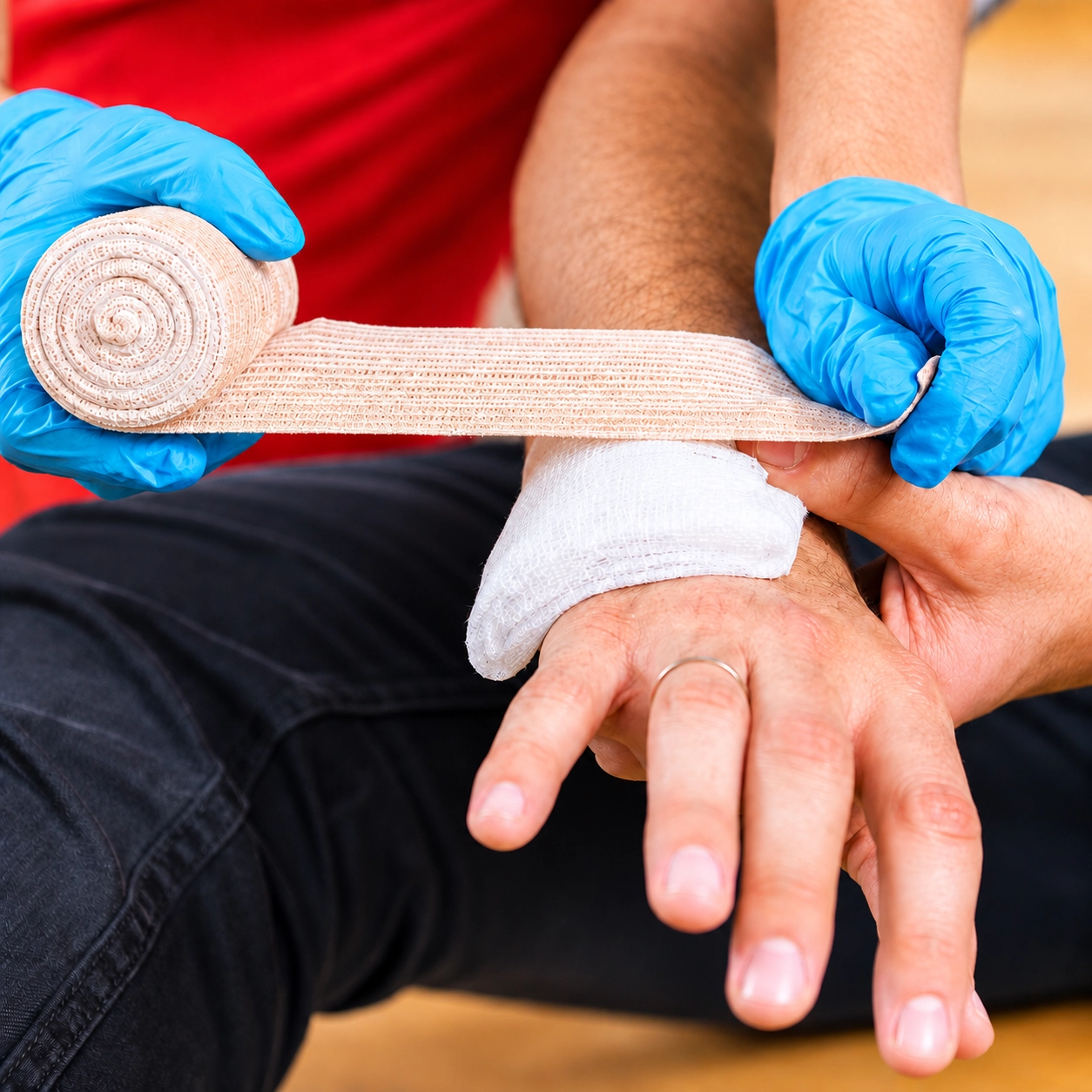 Wound care and bandaging on an Emergency First Response course