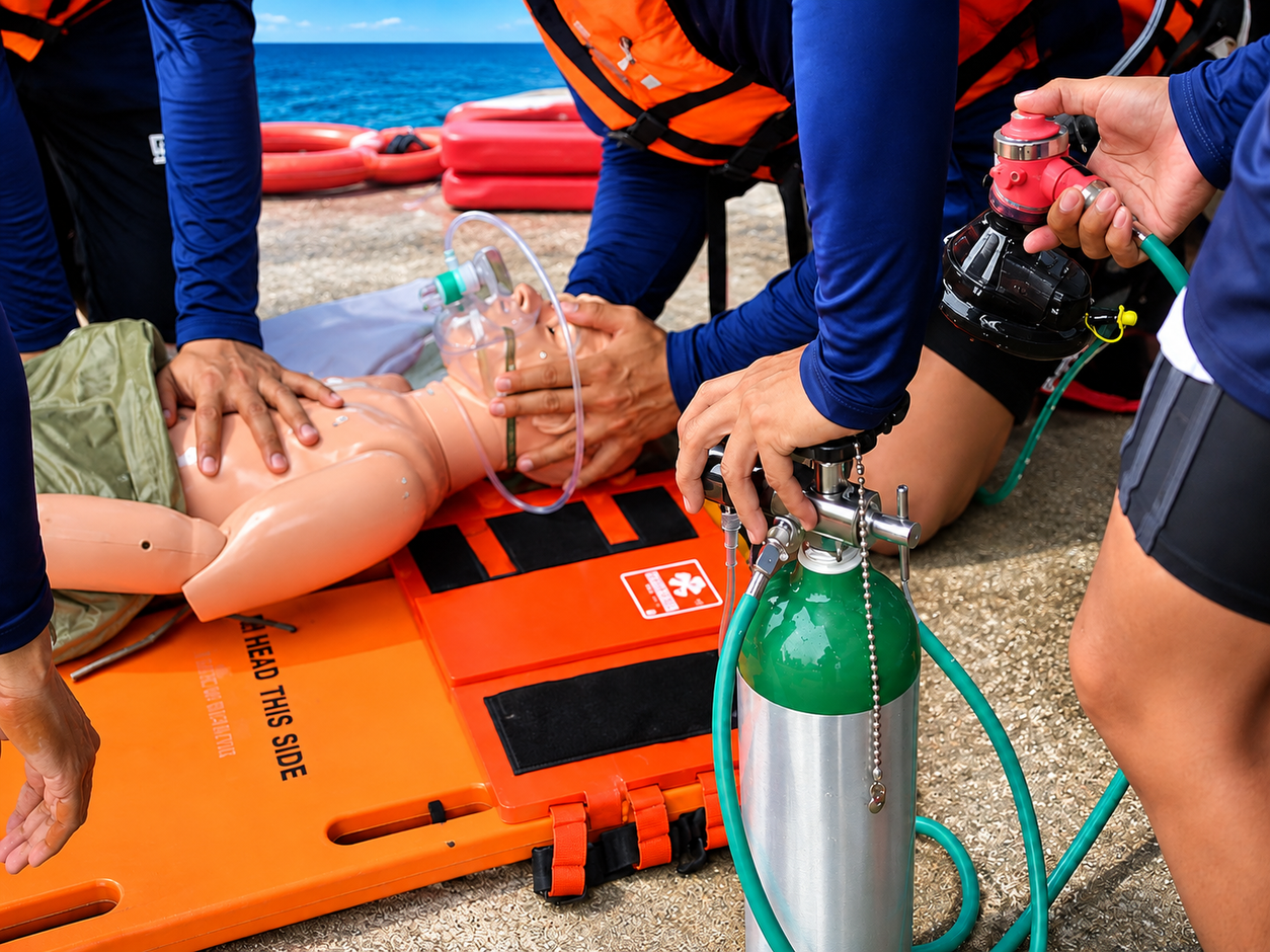 Emergency First Response scenario with an oxygen kit in Hurghada