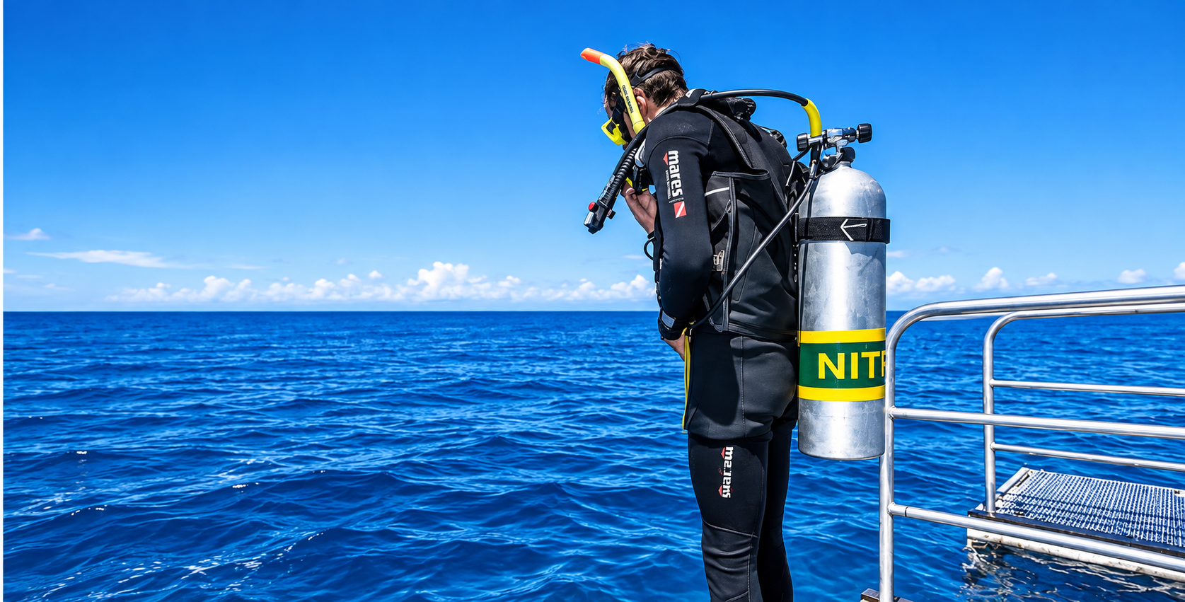 Giant stride entry on a PADI Enriched Air Nitrox dive