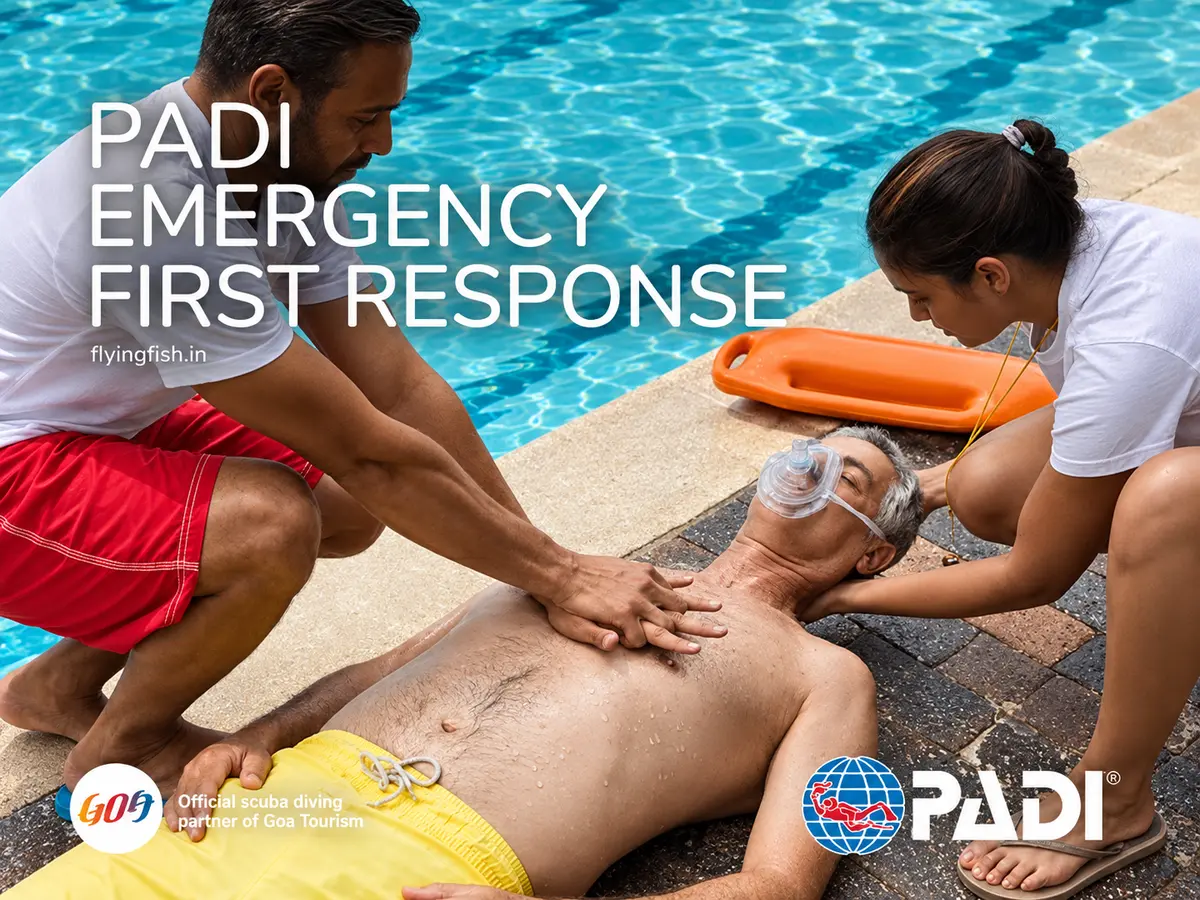 PADI EFR Instructor Course candidates practicing first aid outdoors