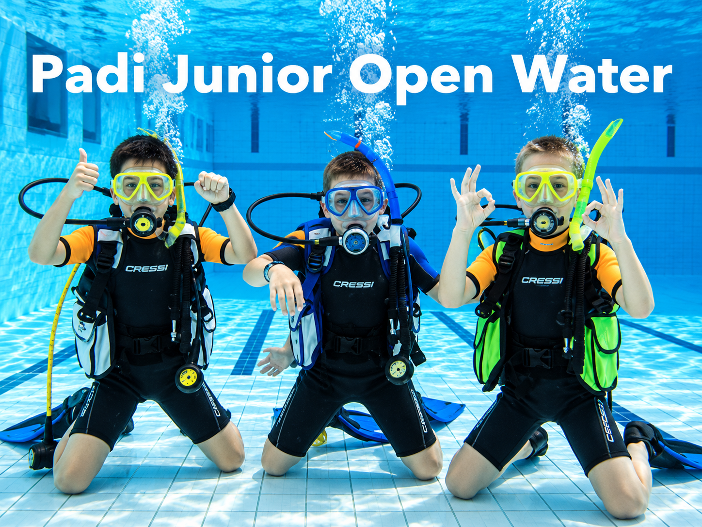 Children during pool training on the PADI Junior Open Water course in Hurghada