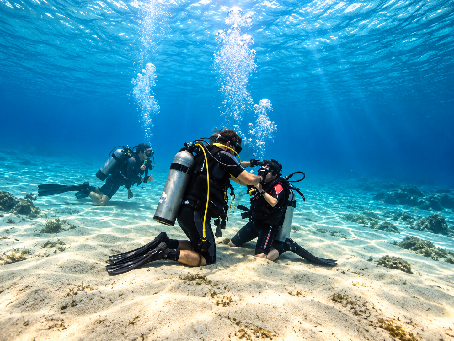 Child practicing a skill on a sandy bottom in the Red Sea