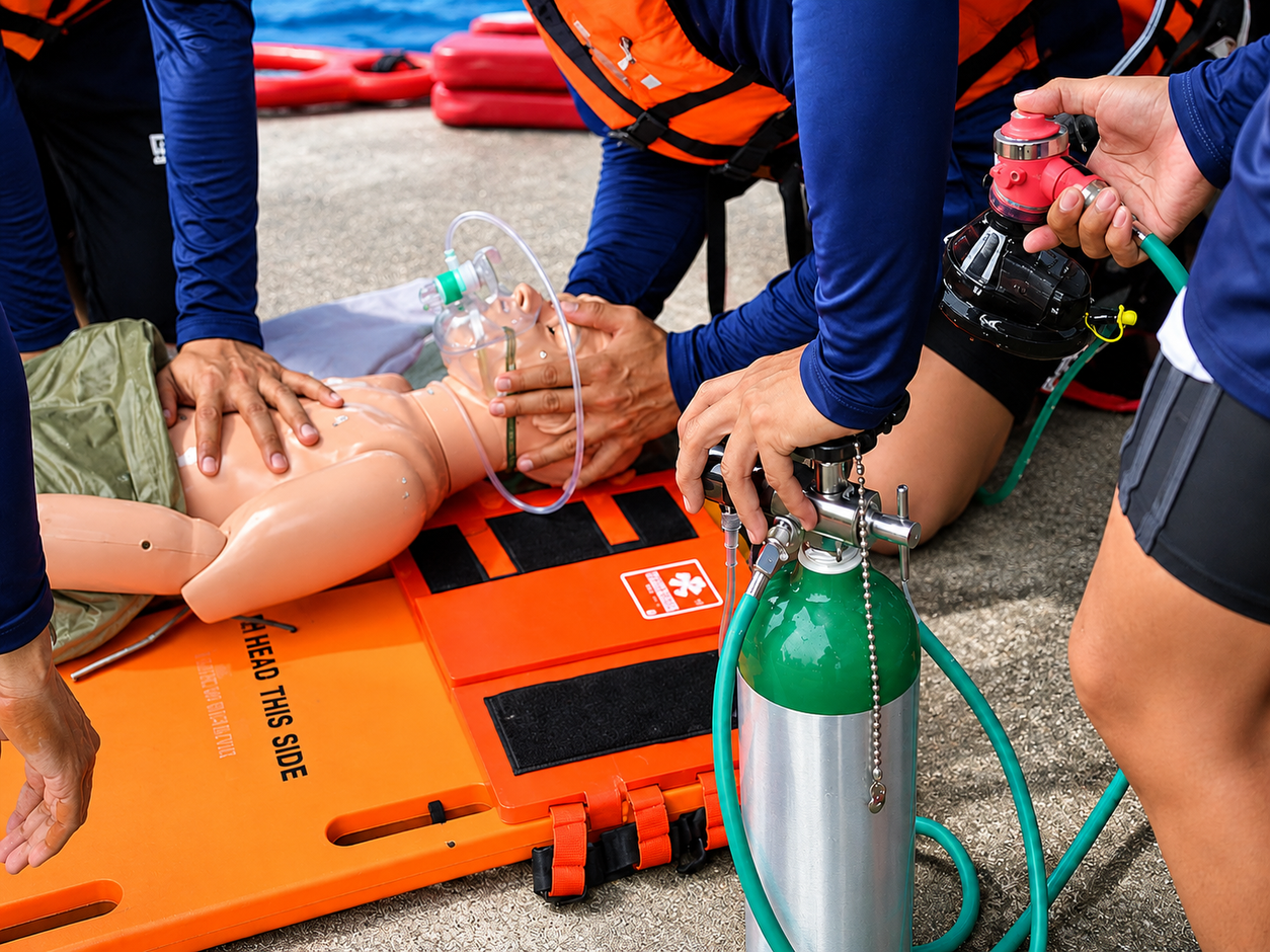 Emergency First Response and Rescue Diver training together in Hurghada