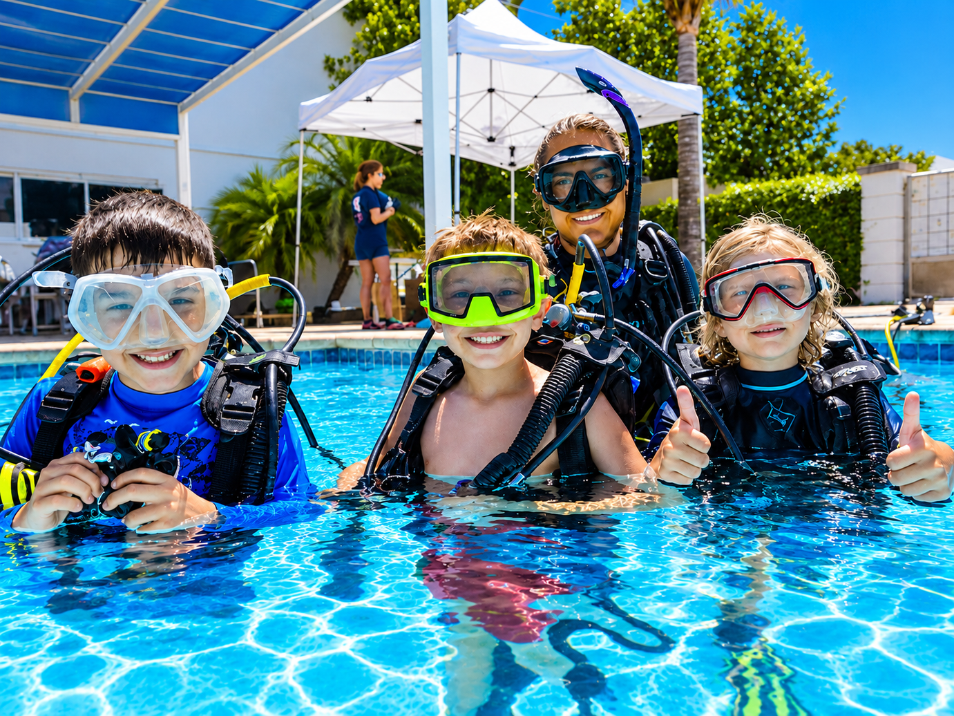 Children in the pool during a supervised kids scuba adventure