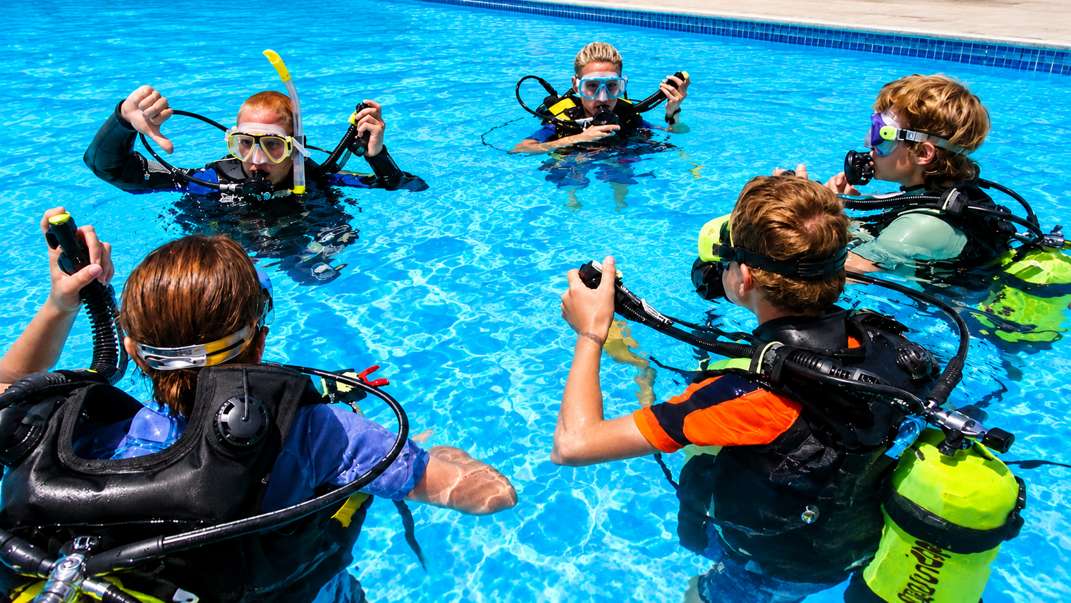 Children practicing scuba skills during PADI Seal Team Hurghada training